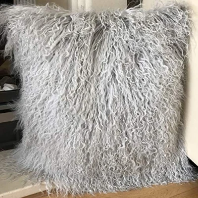 Image of Sobeautifur Silver Grey 40cm x Genuine Mongolian Sheepskin Lamb Wool Fur Cushion Cover