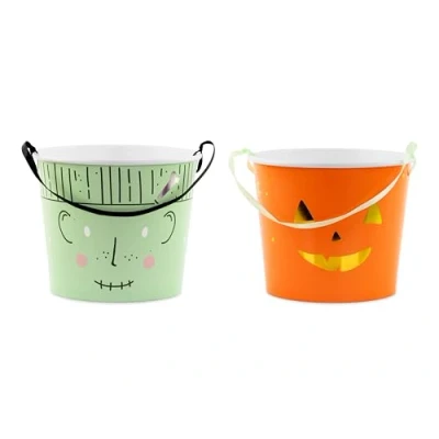 Image of Halloween Treat Buckets, 13.5 cm, Set of 2, Green and Orange