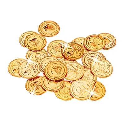 Image of Relaxdays 10022524 Golden Pirate Coins, 288 Doubloon Toys, Pretend for Children Parties, PP, All Ages