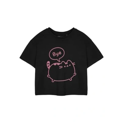 Image of Pusheen Women&#039;s Black Cropped T Shirt Bye Graphic Tee Short Sleeved Top for Ladies Cute Internet Cat Apparel Stylish Casual Wear Women &amp; Teens