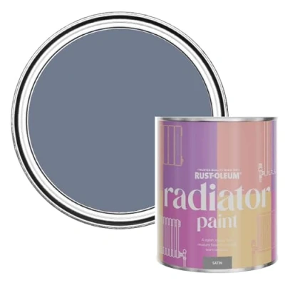 Image of Rust Oleum Blue Heat Resistant Radiator Paint in Satin Finish Hush 750ml