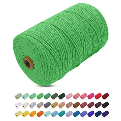 Image of Uiopa Macrame Cord 3mm x 200m, Thick Rope Yarn Soft Natural Cotton Cord, Coloured 4 Ply String for DIY Craft, Plant Hangers, Wall Hanging, Christmas Decorations (Grass Green)