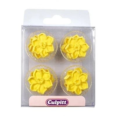 Image of Daffodil Flower Sugar Pipings Edible Decorationss for cupcakes and cakes St Davids Day