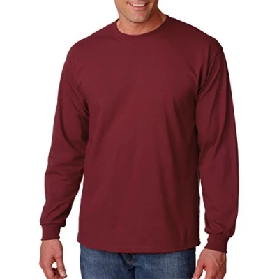 Image of Gildan Mens Plain Crew Neck Ultra Cotton Long Sleeve T Shirt (L) (Maroon)