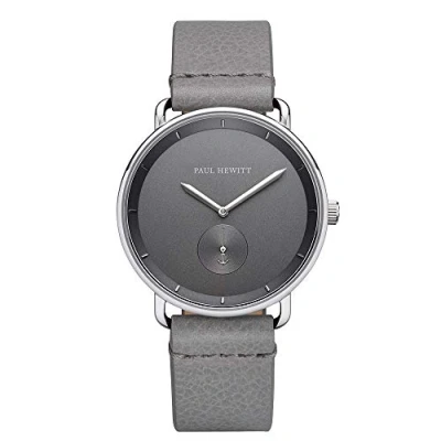Image of PAUL HEWITT Breakwater Line Iron Grey Men&#039;s Stainless Steel Watch with Light Leather Bracelet, Dial