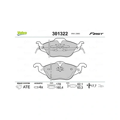 Image of 1605000, 1605034, 1605070, 1605091, 1605121 Brake pad set VALEO 301322 FIRST Front Axle incl. wear warning contact without anti squeak plate