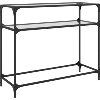 Image of vidaXL Console Table with Transparent Glass Top 98x35x81 cm Steel
