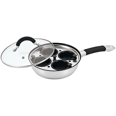Image of Royal Cuisine 20cm Stainless Steel Egg Poacher Pan and Lid Non Stick 4 Poaching Cups Induction Safe