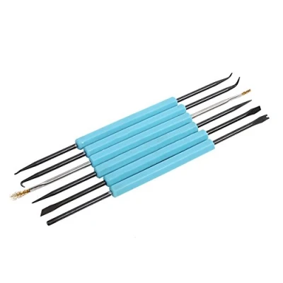 Image of 6 in 1 Blue Double Sided Solder Assist Disassembly Tool, Hex Grip Fork + Reamer Chip Hold Brush Needle Hook