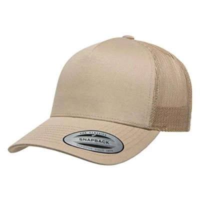 Image of Yupoong Men&#039;s Yp Classics 5 Panel Retro Trucker Cap Hat, Khaki, One Size