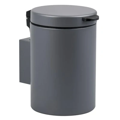 Image of bremermann Wall Mounted Cosmetic Bin, 3 Litres, Bathroom 2 Way Mounting, Round (Gray)