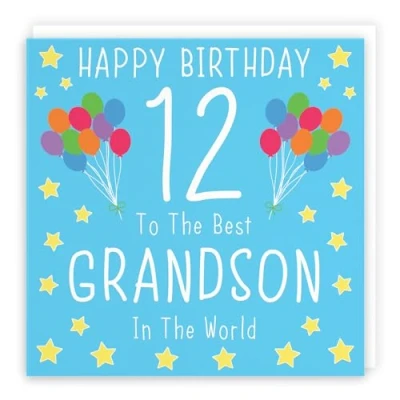 Image of Hunts England Grandson 12th Birthday Card Happy 12 To The Best In World Iconic Collection Fun Colourful