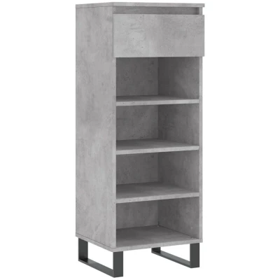 Image of vidaXL Engineered Wood Shoe Cabinet with Metal Legs Versatile Rack 4 Compartments and 1 Drawer in Concrete Grey