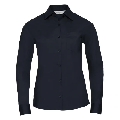 Image of Russell Athletic Collection Womens/Ladies Poplin Easy Care Long Sleeved Shirt (French Navy) Size Large