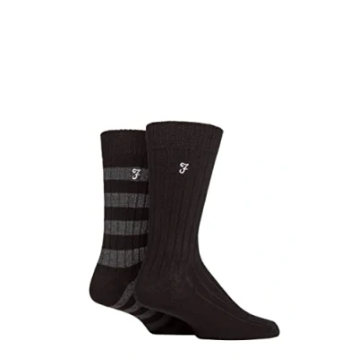 Image of Mens 2 Pair Farah Bamboo Boot Socks Black / Charcoal 6 11