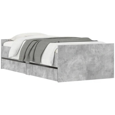 Image of vidaXL Bed Frame with Drawers, Base for Single Bed, Mattress Foundation Bedroom, Bedstead Storage, Concrete Grey 90x190 cm