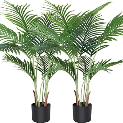 Image of Fopamtri Artificial Areca Palm Plant 110 cm Fake Tree with 10 Trunks Faux in Pot for Indoor Outdoor Modern Decor Home Office Perfect Housewarming Gift (2 Pack)