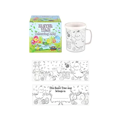 Image of Henbrandt 1 x Easter Colouring Mug for Kids Children’s Party Favours Loot Bag Fillers Egg Hunt Gift Colour Your Own Arts and Crafts Boys Girls