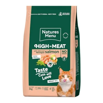 Image of Natures Menu High in Meat No Grain Dry Food for Adult Cats with Norwegian Salmon 3kg
