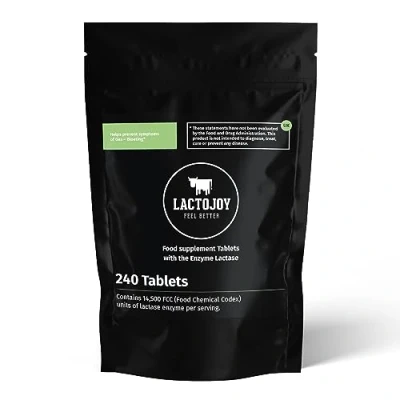 Image of LactoJoy Lactase Tablets Helps with Lactose Intolerance 240 Pcs. Refill of Extra Strength Dose (14,500 FCC) 100% Vegan Supports The Digestion Chemical Free