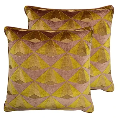 Image of Paoletti Leveque Twin Pack Polyester Filled Cushions, Ochre/Blush, 50 x 50cm