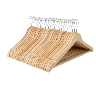 Image of REQUISITE NEEDS Strong Wooden Coat Hangers Brown Shoulder Notches Wardrobe Garments Made By Natural Wood and Non Slip Trouser bar (Pack of 20)