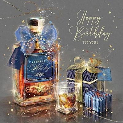 Image of Cherry Orchard Artistic Open Male &quot;Happy Birthday&quot; Greeting Card From The Greyson Range Cheers Gold Foil Flitter Finish