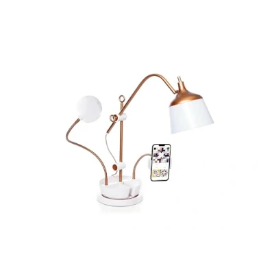 Image of Daylight Anita Table Lamp (6000K) for Crafts, Quilting, Sewing. Adjust Brightness, Color &amp; Shade. Bonus: Tray, Magnifier, Phone Clamp, Copper/White