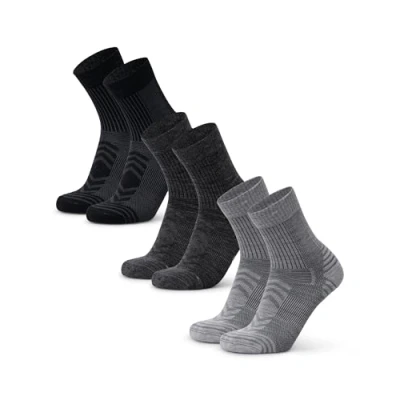 Image of DANISH ENDURANCE Walking Socks Merino Wool, Hiking Socks, for Men &amp; Women, Unisex, 3 Pack, Multicolor (1x Light Grey, 1x Dark Black), 9 12