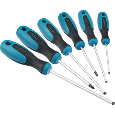 Image of HAZET Screwdriver Set 810/6PZ 6 Piece Tool Set, 4 x Slotted &amp; 2 Pozidriv Profile Screwdrivers Non Slip 3 Component Handle for Highest Power Transmission
