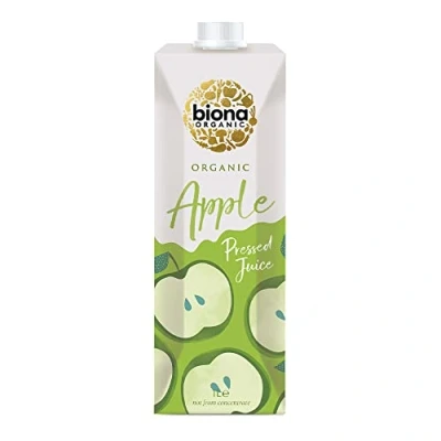 Image of Biona Organic Apple Juice 1 L, Pack of 6 Pure, Pressed Fruit Harvested by Farmers Free from Preservatives, No Added Sugar or Artificial Flavourings Not Concentrate
