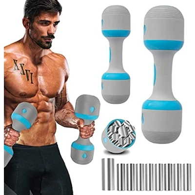 Image of VAZILLIO Set of 2 Adjustable 10kg 5 in 1 Weight Dumbbells for Men and Women, Neoprene Non Slip Handle Fitness, Gym, Pilates, Muscle Training Blue