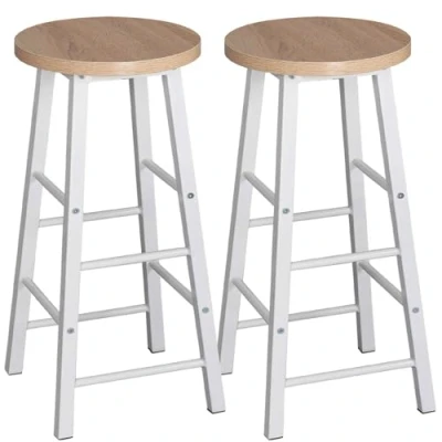 Image of WOLTU Breakfast Kitchen Counter Bar Stools Set of 2 PCS MDF Seat Chairs Metal Legs Barstools Light Oak High