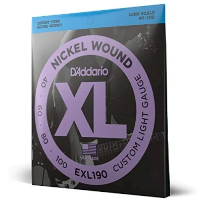 Image of D&#039;Addario Bass Guitar Strings XL Nickel EXL190 Perfect Intonation, Consistent Feel, Powerful Durability For 4 String Guitars 40 100 Custom Light, Long Scale