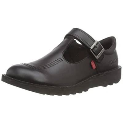 Image of Kickers Youth Girl&#039;s Kick T Vel School Uniform Shoe, Black, 3 UK