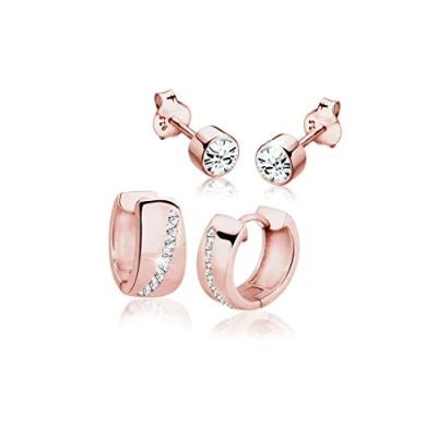 Image of Elli Women Creole Oval Zirconia 925 Silver Rose Gold Plated Earrings