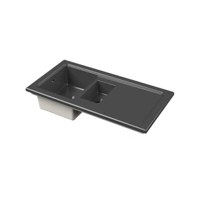 Image of Balterley Fireclay Ceramic 1.5 Bowl Kitchen Sink &amp; Plain Drainer 1010mm Soft Black