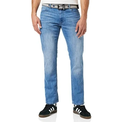 Image of Enzo Men&#039;s Ez324 Straight Jeans, Blue Light Wash, 40W 32L UK