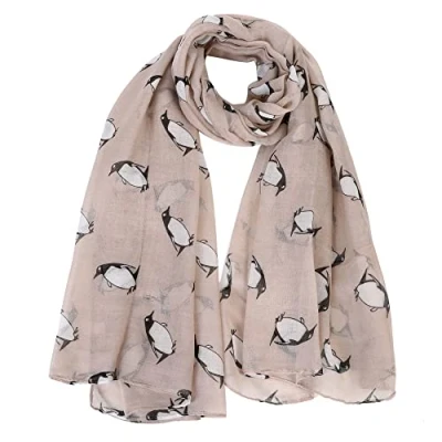 Image of London Scarfs Penguin Print Women&#039;s Scarf Oversized (Beige)