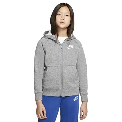 Image of Nike Kid&#039;s G NSW PE FULL ZIP Hoodie, Carbon Heather/(White), X Large