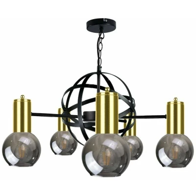 Image of Planet Pendant Ceiling Light Black, Gold, 60cm, 5x E27