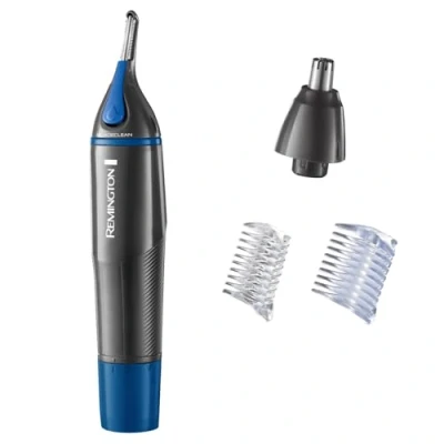 Image of Remington Nose, Ear and Eyebrow Trimmer for Men (Dual Edged Comfort Tip Blade, Rotary Trimmer, 2 Comb Attachments, Showerproof, Battery Operated with Included) NE3850