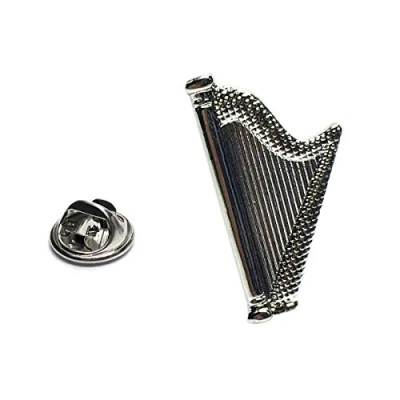 Image of Rhodium Plated Harp Design Lapel Pin Badge X2AJTP799