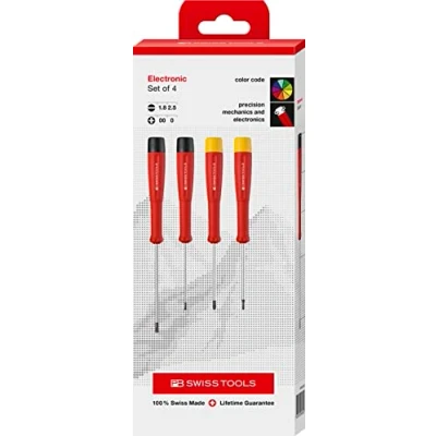 Image of PB Swiss Tools Electronic Screwdriver Set 8620 100% Made 4 Piece Precision Mechanic Slotted / Cross for Fine Adjusting Work