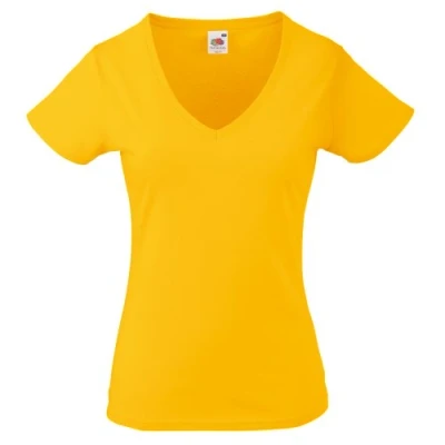 Image of Fruit of the Loom Women&#039;s V neck Valueweight T Shirt, Sunflower, XS UK