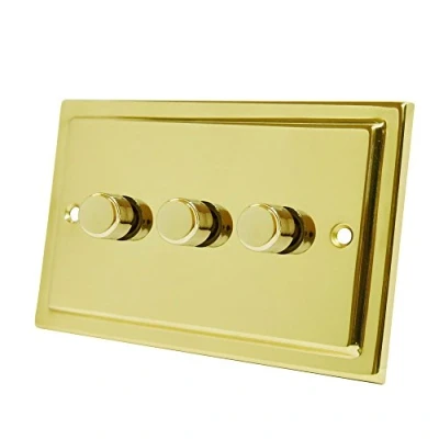 Image of Victorian Polished Brass 3 Gang Dimmer 400W 10 Amp Triple 2 Way Light Switch