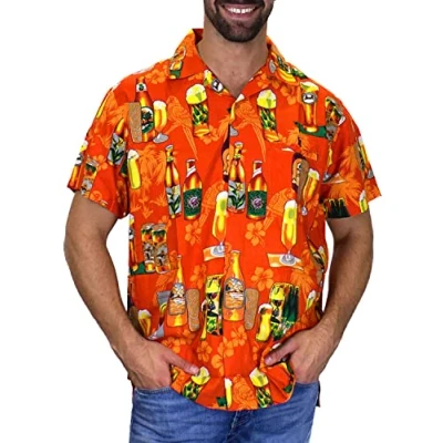 Image of V.H.O. Funky Hawaiian Shirt, Shortsleeve, Beerbottle, Orange, XXL