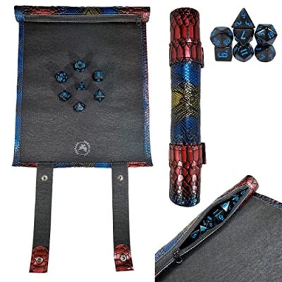 Image of Power Beast Dungeon 2 in 1 Dice Rolling Mat &amp; Holder Tray + Set D&amp;D Polyhedral DND 7pcs, Portable Foldable Gaming Scroll, Dungeons and Dragons, D&amp;D, DND, RPG.