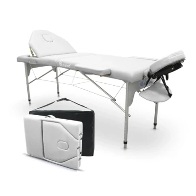 Image of QUIRUMED Pro Aluminium Folding Massage Table 186 x 66 cm with Back, White, Leatherette, Facial Hole, Removable Head, Adjustable in Height, 2 Bodies, Up to 150 kg