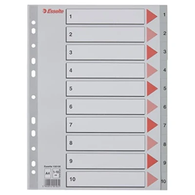 Image of Esselte 100105 A4 1 10 Index, Heavy Duty Plastic, Grey